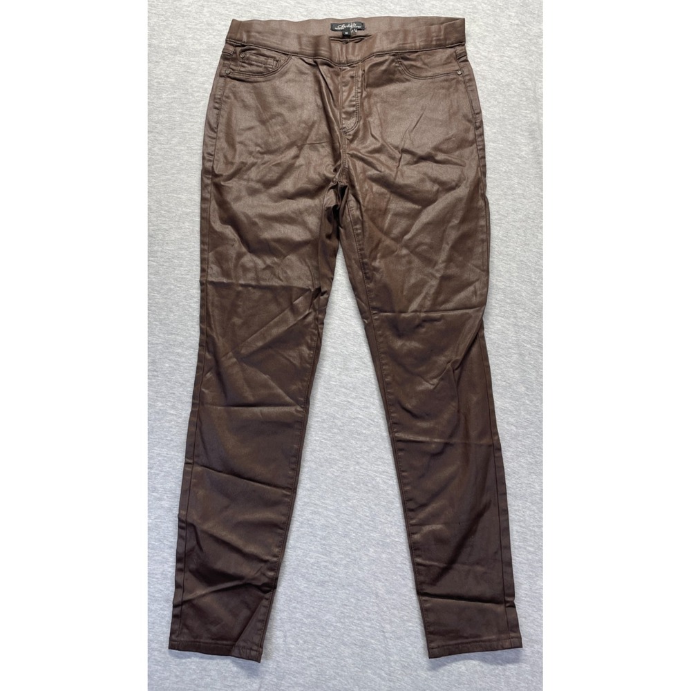 Charlie B Waxed Twill Infinity Ankle Pants Women 8 Brown Slim Skinny Leg Pull On